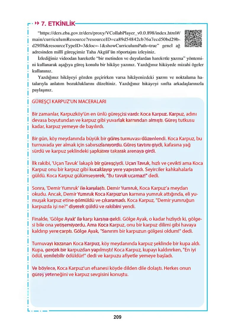 8. Sınıf Türkçe Ders Kitabı Cevapları Hecce Yayınları Sayfa 209 Çözüm Görseli