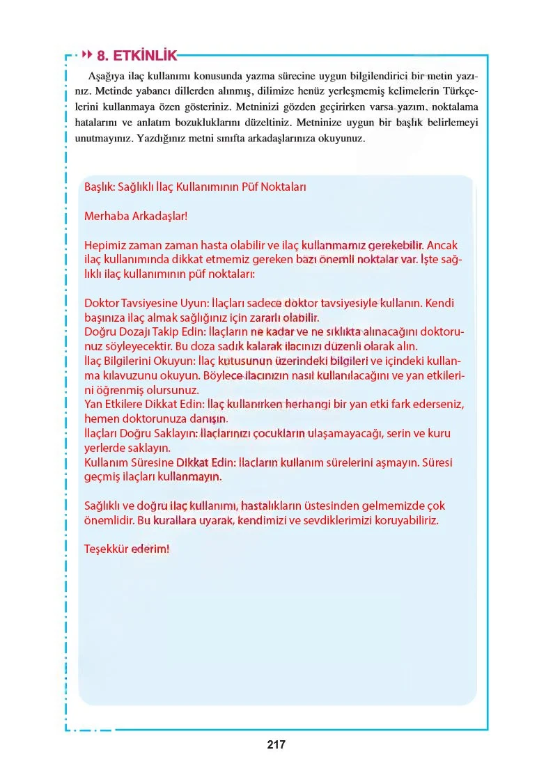 8. Sınıf Türkçe Ders Kitabı Cevapları Hecce Yayınları Sayfa 217 Çözüm Görseli