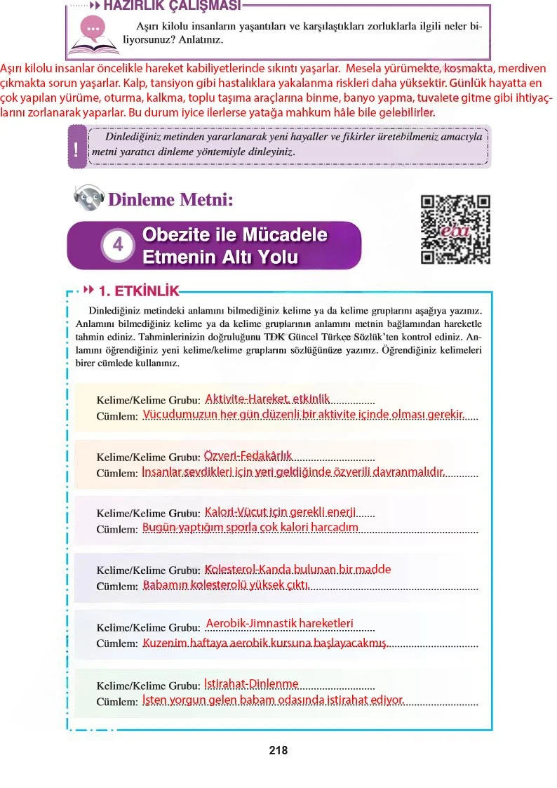 8. Sınıf Türkçe Ders Kitabı Cevapları Hecce Yayınları Sayfa 218 Çözüm Görseli