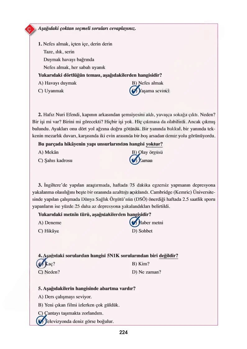 8. Sınıf Türkçe Ders Kitabı Cevapları Hecce Yayınları Sayfa 224 Çözüm Görseli