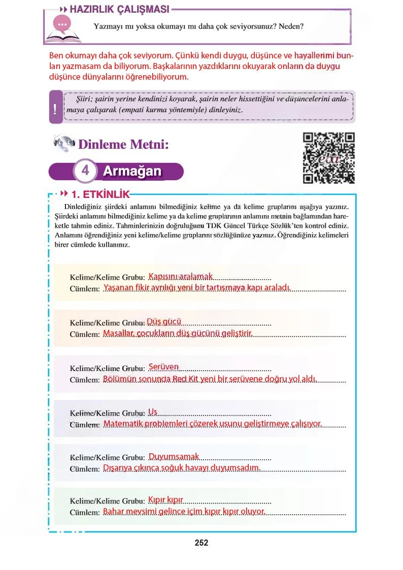 8. Sınıf Türkçe Ders Kitabı Cevapları Hecce Yayınları Sayfa 252 Çözüm Görseli