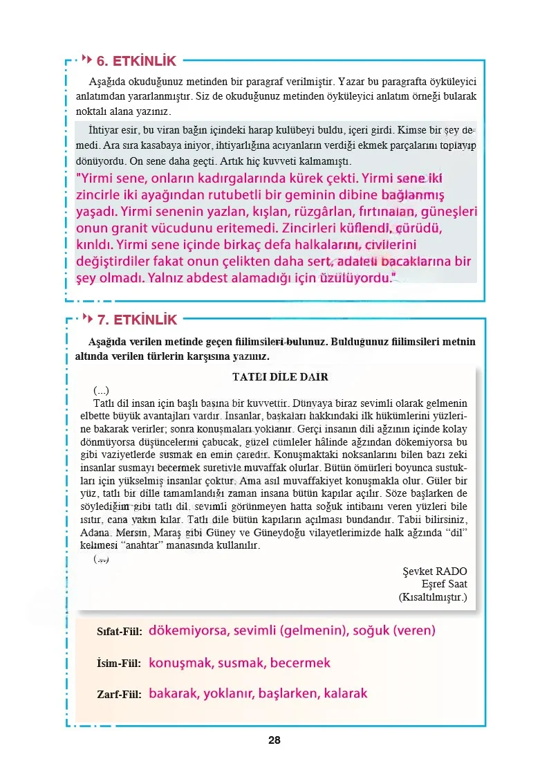 8. Sınıf Türkçe Ders Kitabı Cevapları Hecce Yayınları Sayfa 28 Çözüm Görseli