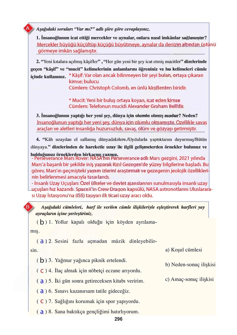 8. Sınıf Türkçe Ders Kitabı Cevapları Hecce Yayınları Sayfa 296 Çözüm Görseli