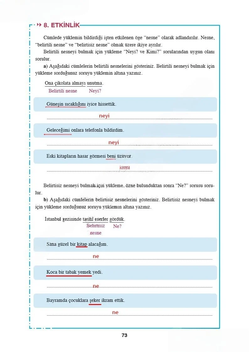 8. Sınıf Türkçe Ders Kitabı Cevapları Hecce Yayınları Sayfa 73 Çözüm Görseli