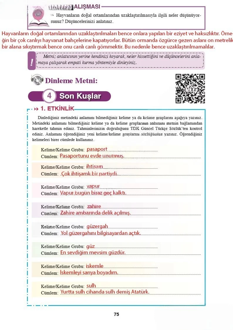 8. Sınıf Türkçe Ders Kitabı Cevapları Hecce Yayınları Sayfa 75 Çözüm Görseli