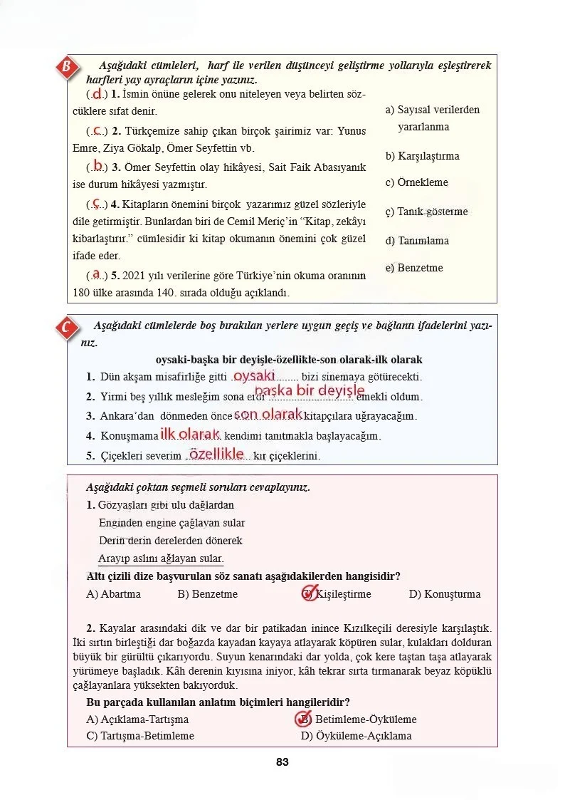 8. Sınıf Türkçe Ders Kitabı Cevapları Hecce Yayınları Sayfa 83 Çözüm Görseli