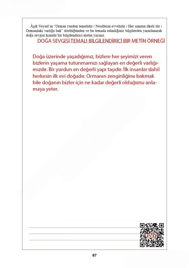 8. Sınıf Türkçe Ders Kitabı Cevapları Hecce Yayınları Sayfa 87 Çözüm Görseli