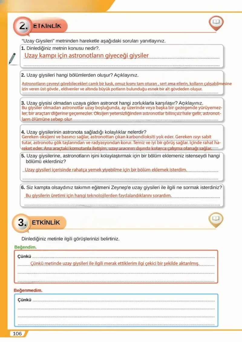 8. Sınıf Türkçe Ders Kitabı Cevapları Meb Yayınları Sayfa 106 Çözüm Görseli