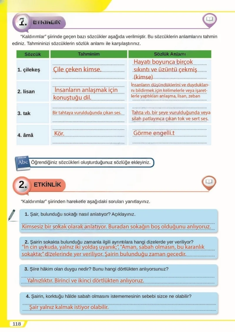 8. Sınıf Türkçe Ders Kitabı Cevapları Meb Yayınları Sayfa 118 Çözüm Görseli