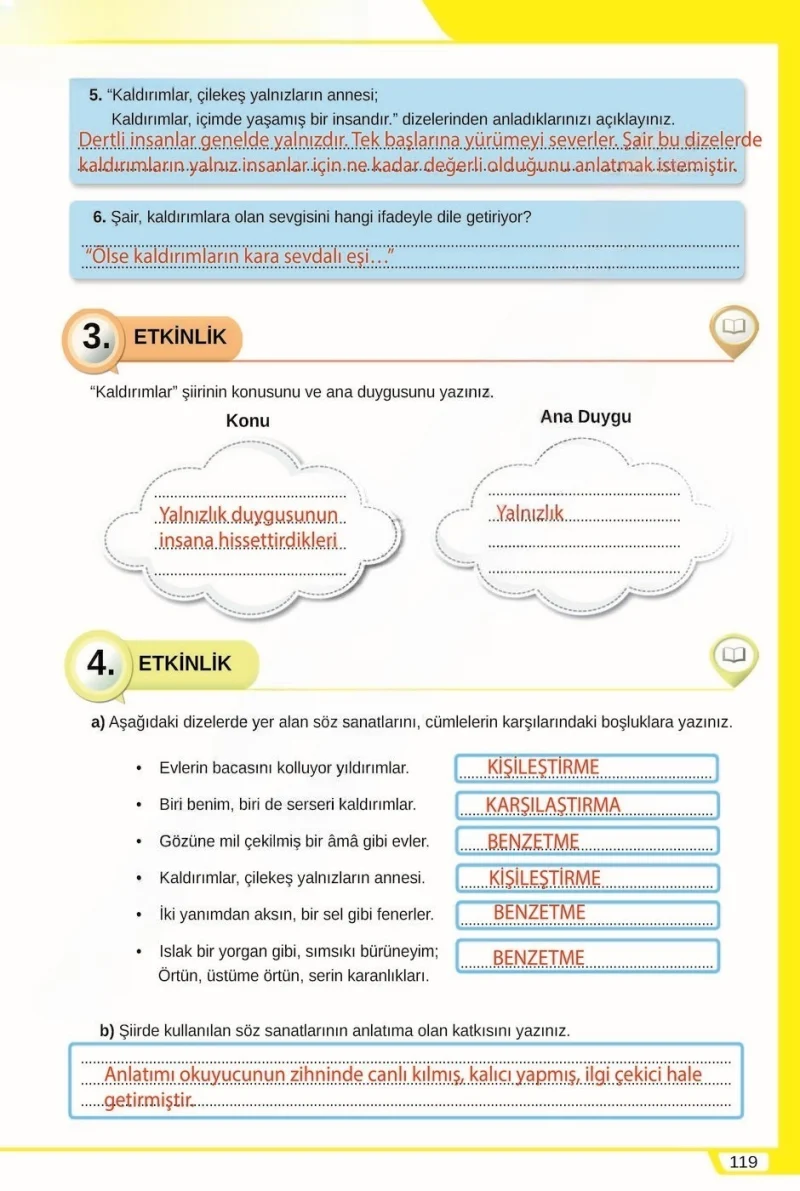 8. Sınıf Türkçe Ders Kitabı Cevapları Meb Yayınları Sayfa 119 Çözüm Görseli