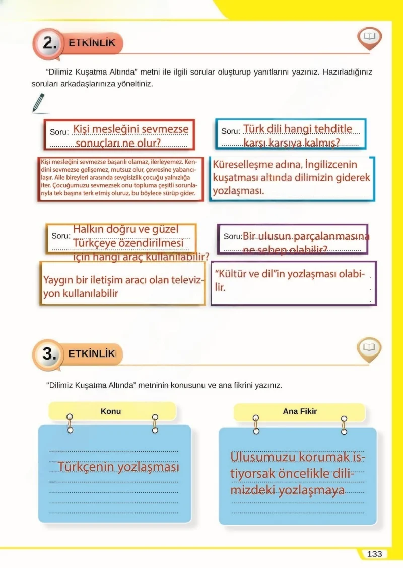 8. Sınıf Türkçe Ders Kitabı Cevapları Meb Yayınları Sayfa 133 Çözüm Görseli