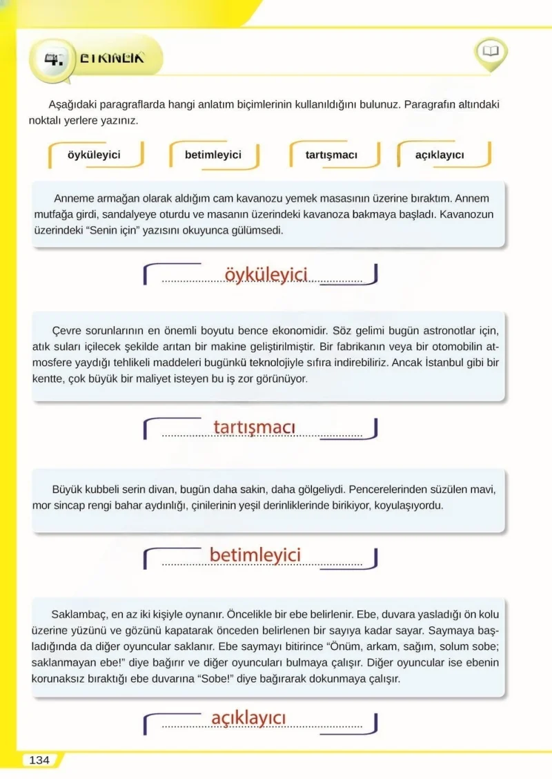8. Sınıf Türkçe Ders Kitabı Cevapları Meb Yayınları Sayfa 134 Çözüm Görseli