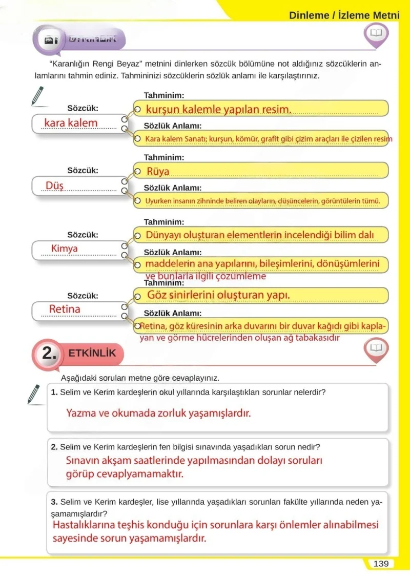 8. Sınıf Türkçe Ders Kitabı Cevapları Meb Yayınları Sayfa 139 Çözüm Görseli