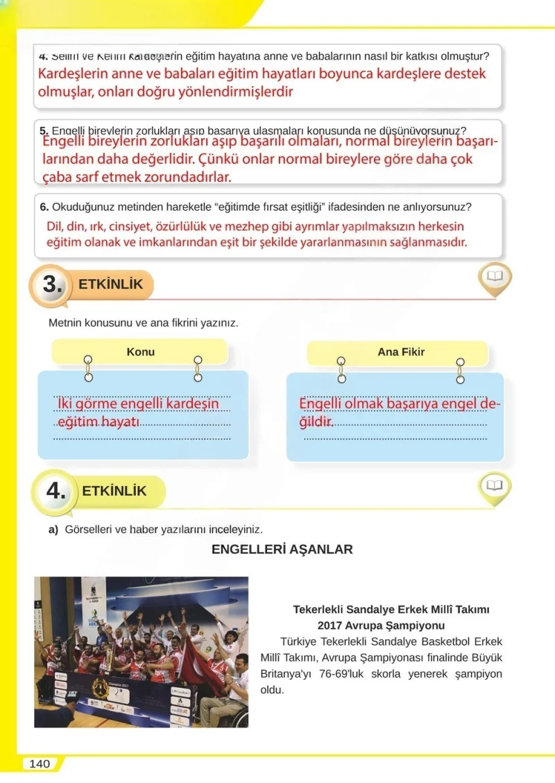 8. Sınıf Türkçe Ders Kitabı Cevapları Meb Yayınları Sayfa 140 Çözüm Görseli