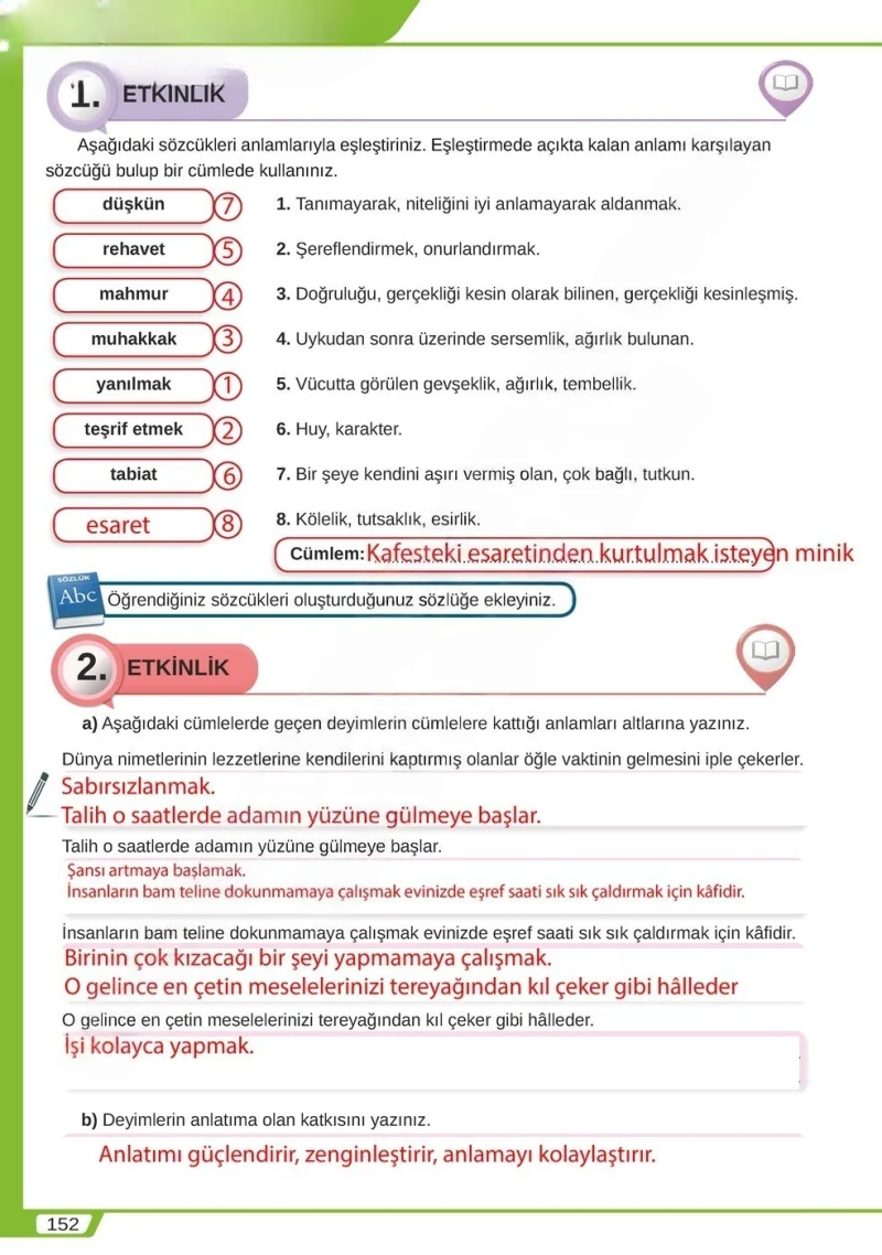8. Sınıf Türkçe Ders Kitabı Cevapları Meb Yayınları Sayfa 152 Çözüm Görseli