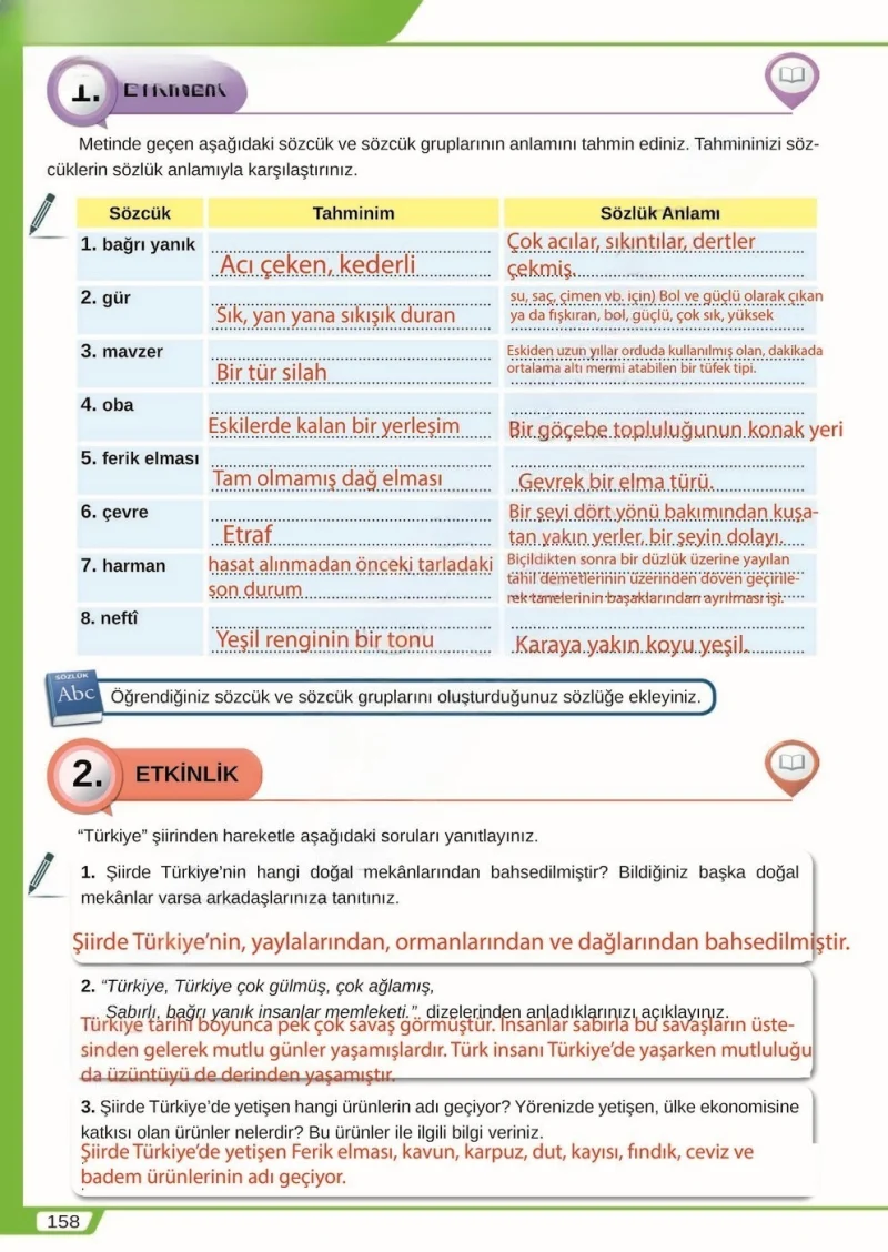 8. Sınıf Türkçe Ders Kitabı Cevapları Meb Yayınları Sayfa 158 Çözüm Görseli