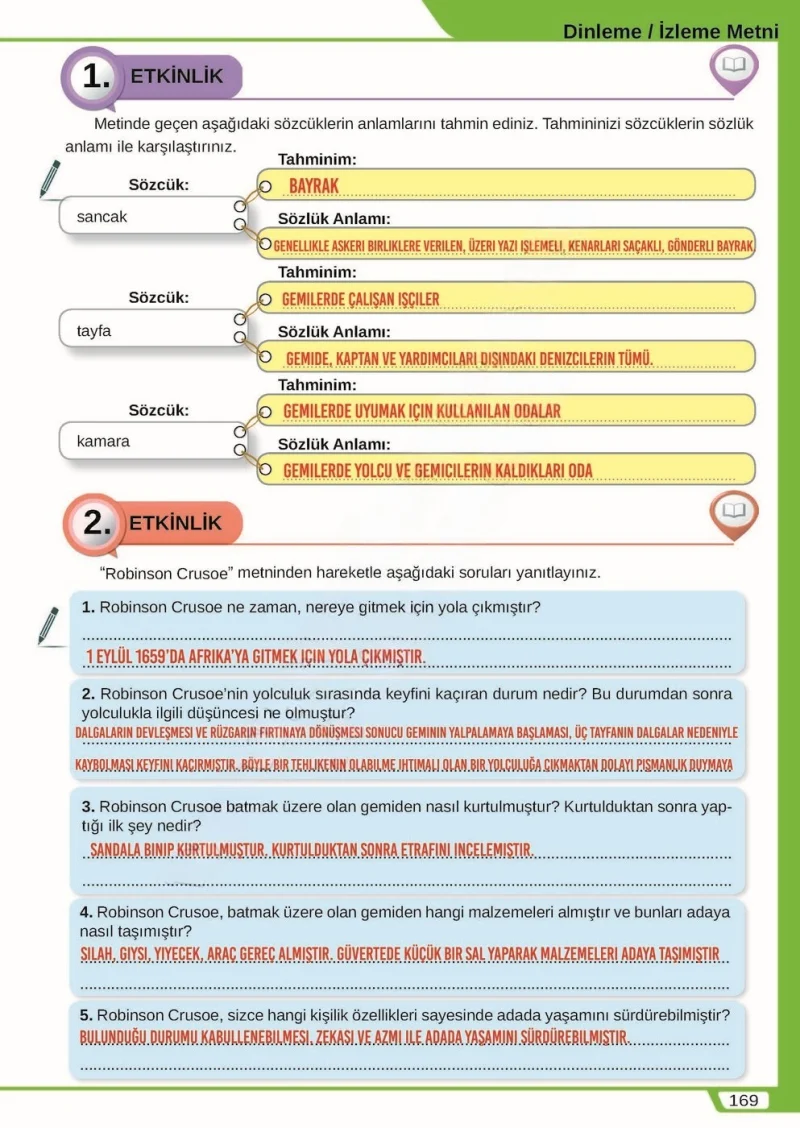 8. Sınıf Türkçe Ders Kitabı Cevapları Meb Yayınları Sayfa 169 Çözüm Görseli