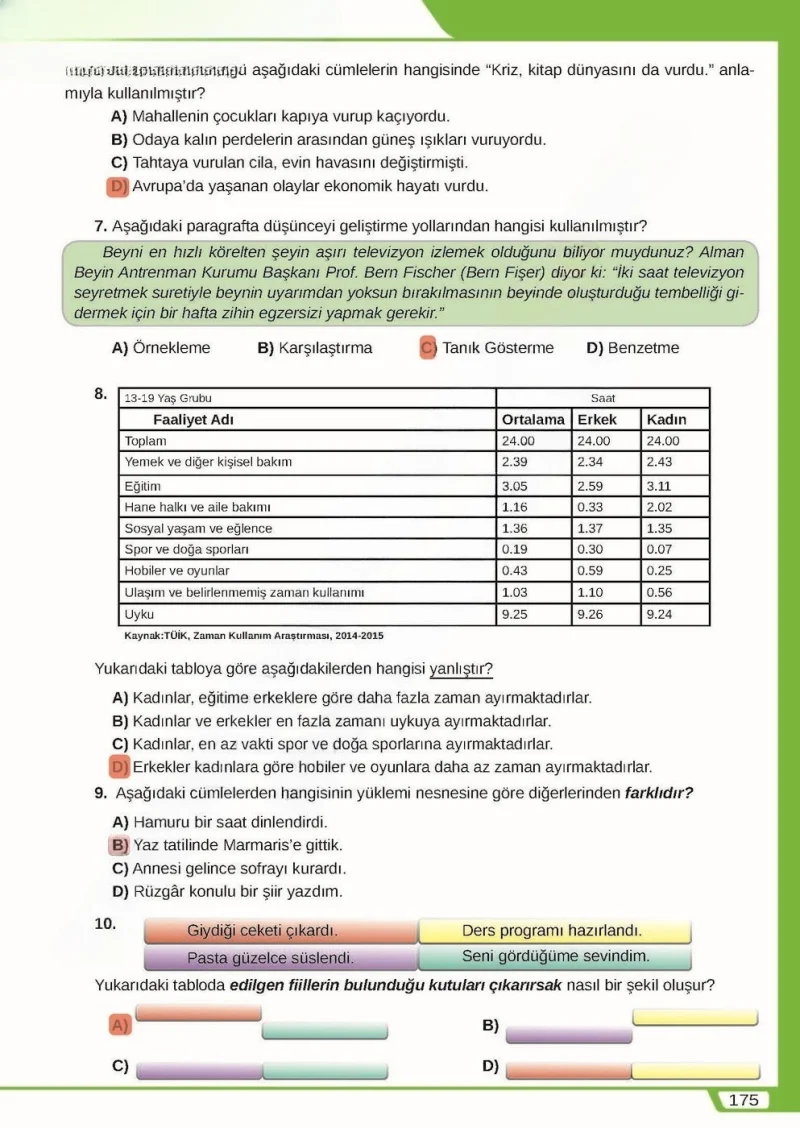 8. Sınıf Türkçe Ders Kitabı Cevapları Meb Yayınları Sayfa 175 Çözüm Görseli