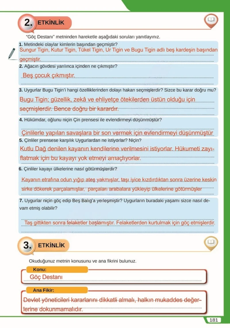 8. Sınıf Türkçe Ders Kitabı Cevapları Meb Yayınları Sayfa 181 Çözüm Görseli