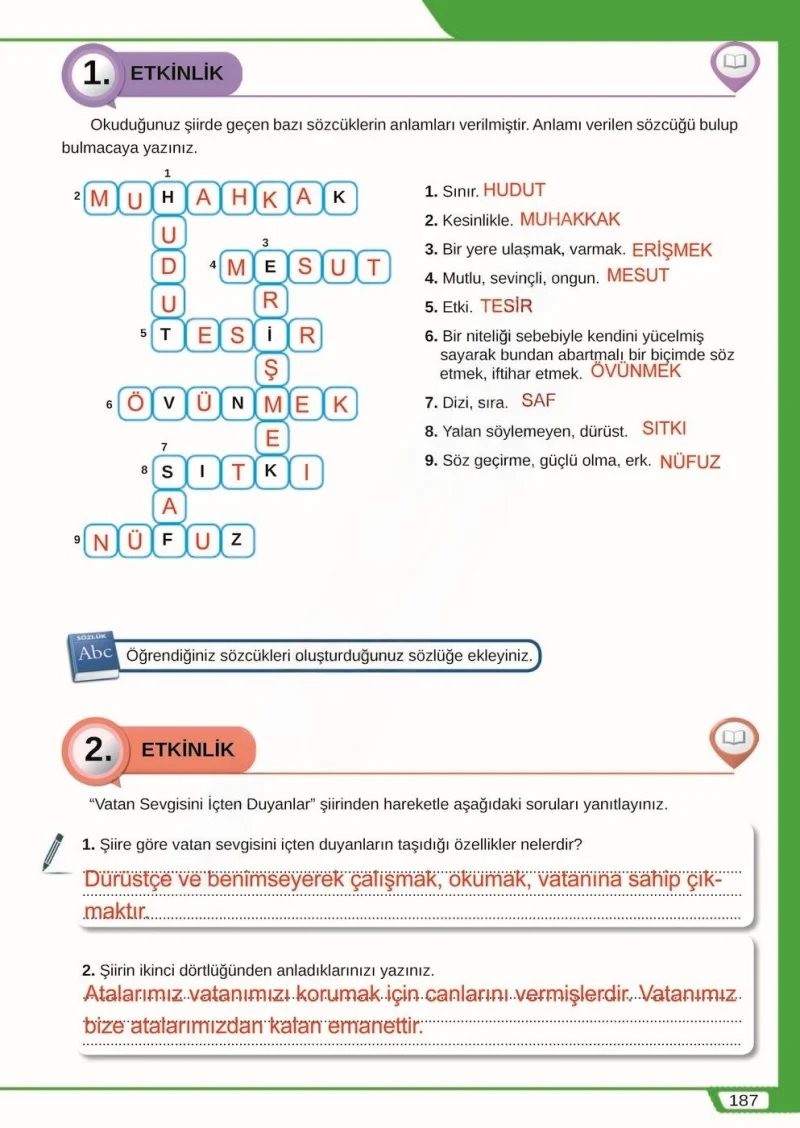 8. Sınıf Türkçe Ders Kitabı Cevapları Meb Yayınları Sayfa 187 Çözüm Görseli