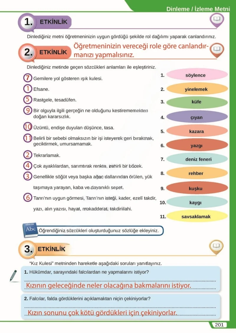 8. Sınıf Türkçe Ders Kitabı Cevapları Meb Yayınları Sayfa 201 Çözüm Görseli