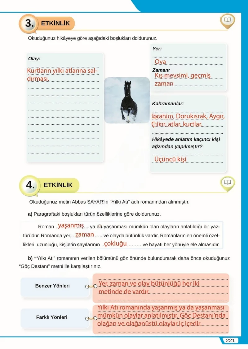 8. Sınıf Türkçe Ders Kitabı Cevapları Meb Yayınları Sayfa 221 Çözüm Görseli