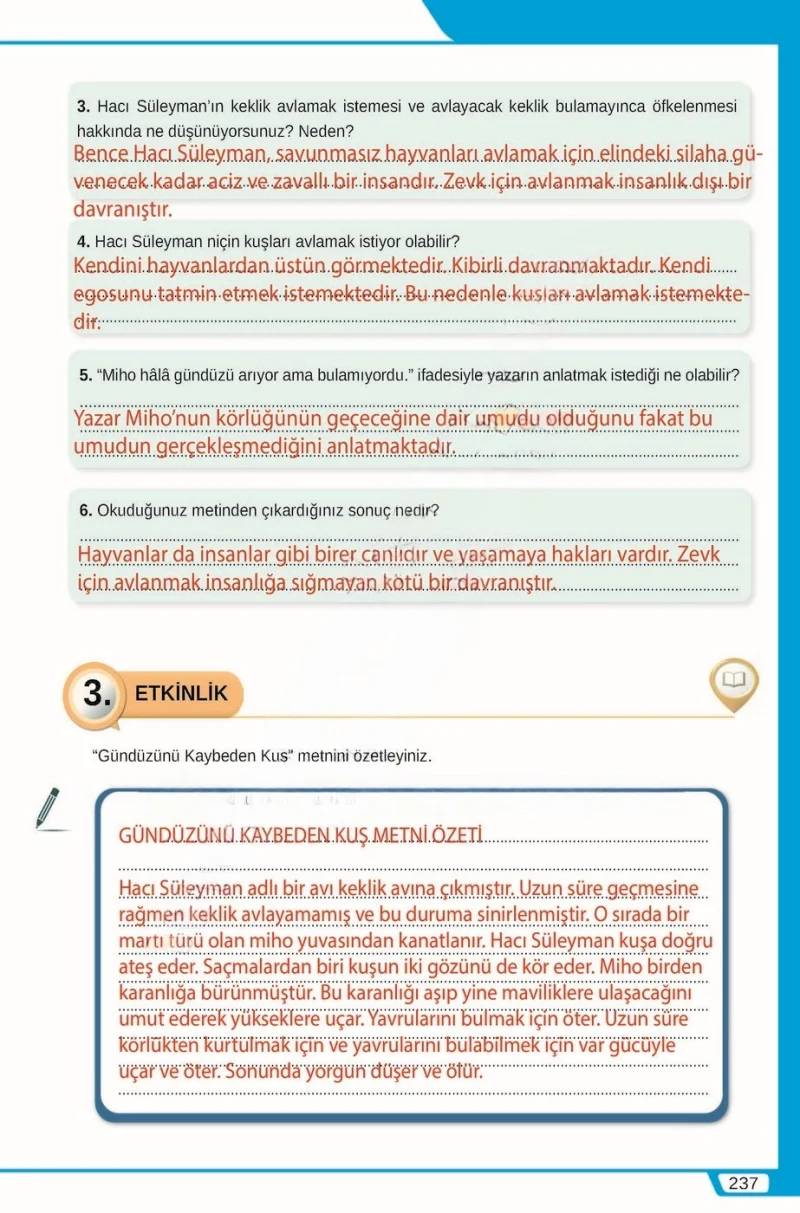 8. Sınıf Türkçe Ders Kitabı Cevapları Meb Yayınları Sayfa 237 Çözüm Görseli