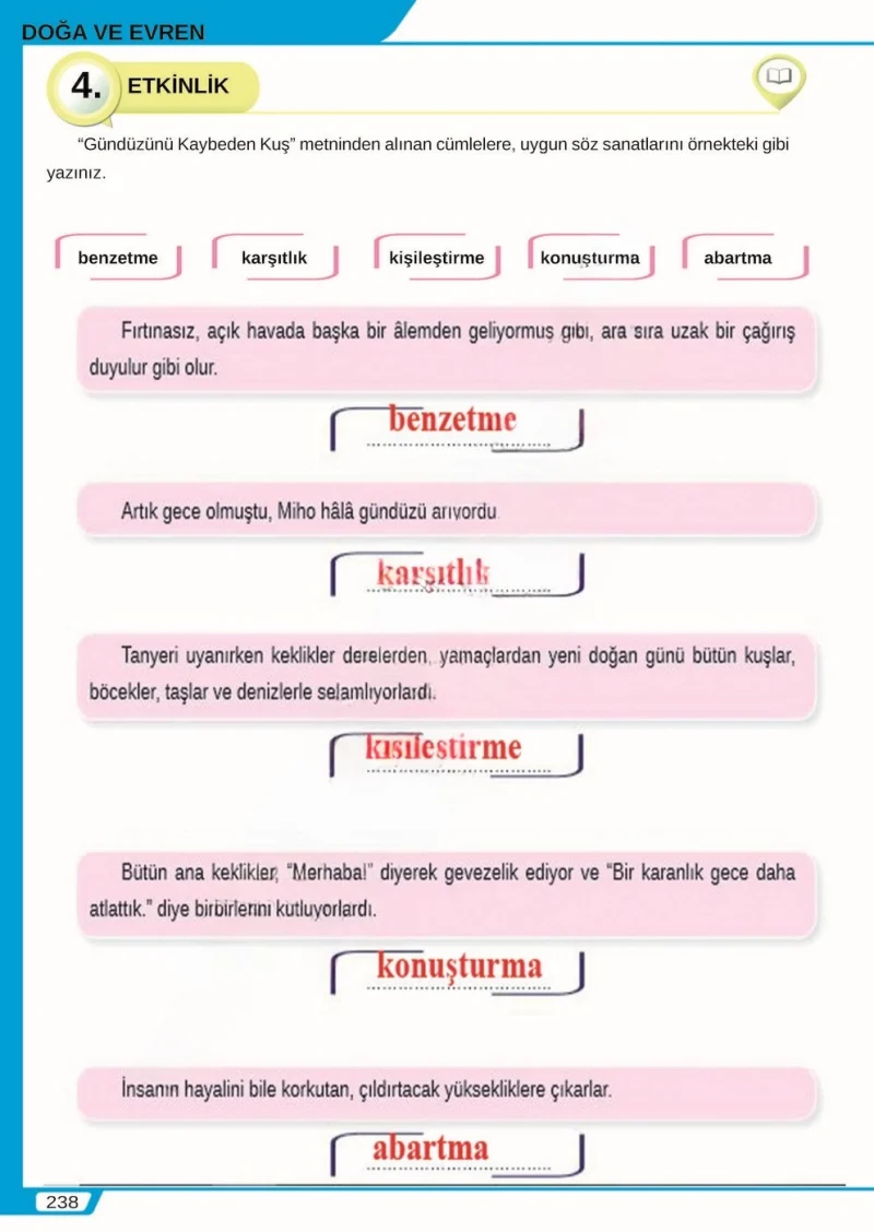 8. Sınıf Türkçe Ders Kitabı Cevapları Meb Yayınları Sayfa 238 Çözüm Görseli