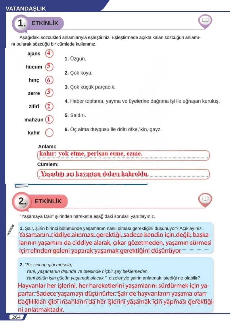 8. Sınıf Türkçe Ders Kitabı Cevapları Meb Yayınları Sayfa 264 Çözüm Görseli
