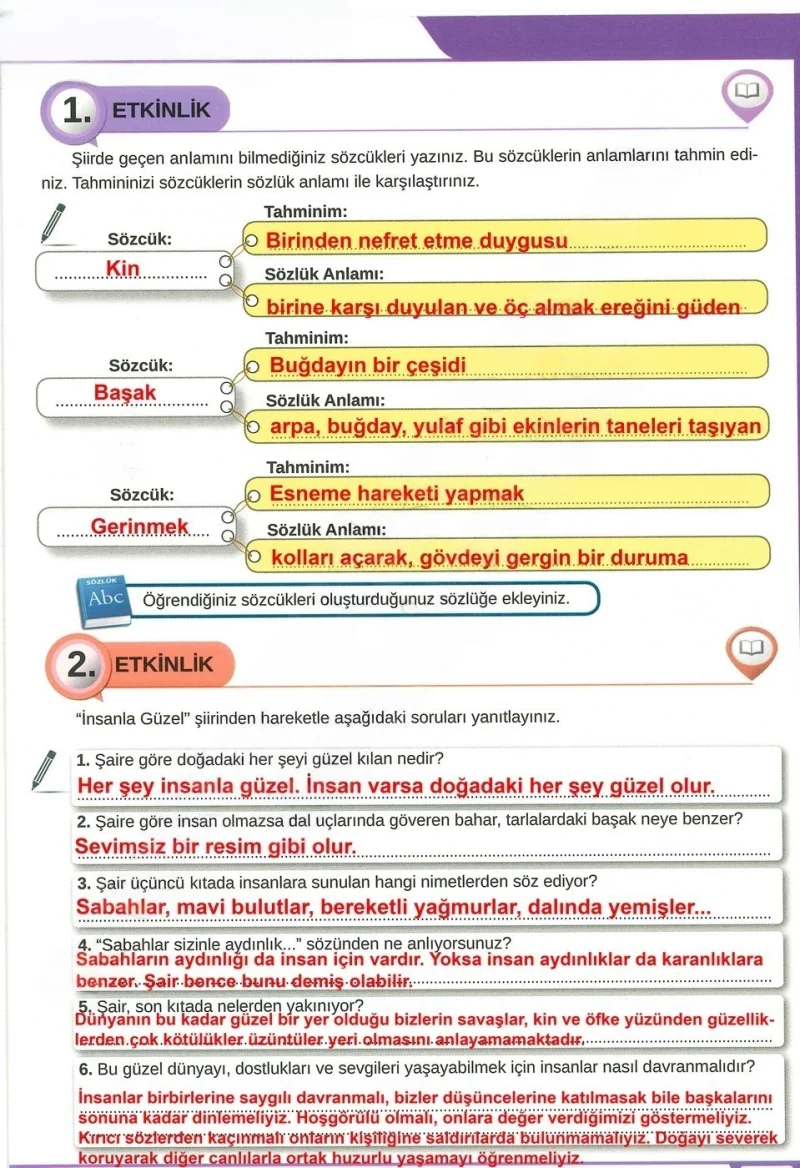 8. Sınıf Türkçe Ders Kitabı Cevapları Meb Yayınları Sayfa 29 Çözüm Görseli
