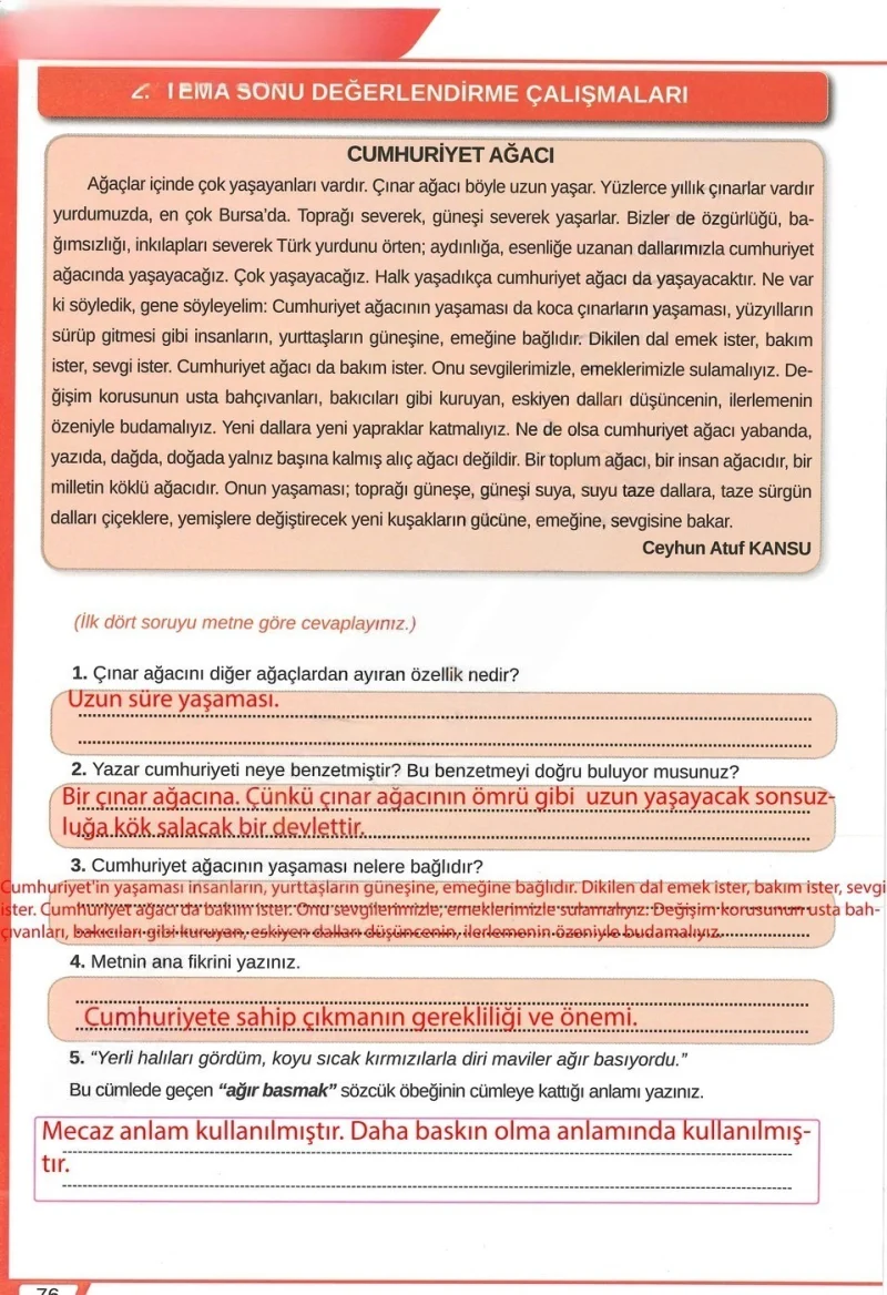 8. Sınıf Türkçe Ders Kitabı Cevapları Meb Yayınları Sayfa 76 Çözüm Görseli
