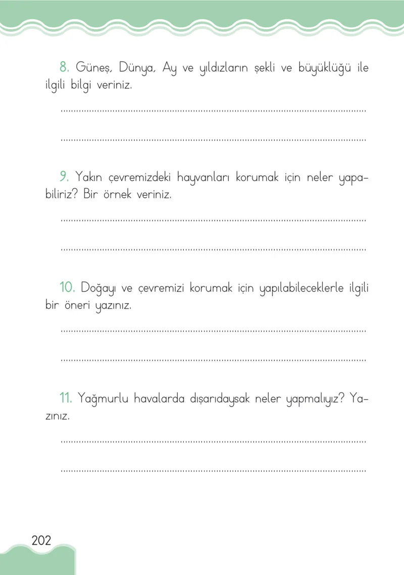 1. Sınıf Hayat Bilgisi Ders Kitabı Cevapları Ardıç Yayınları Sayfa 202