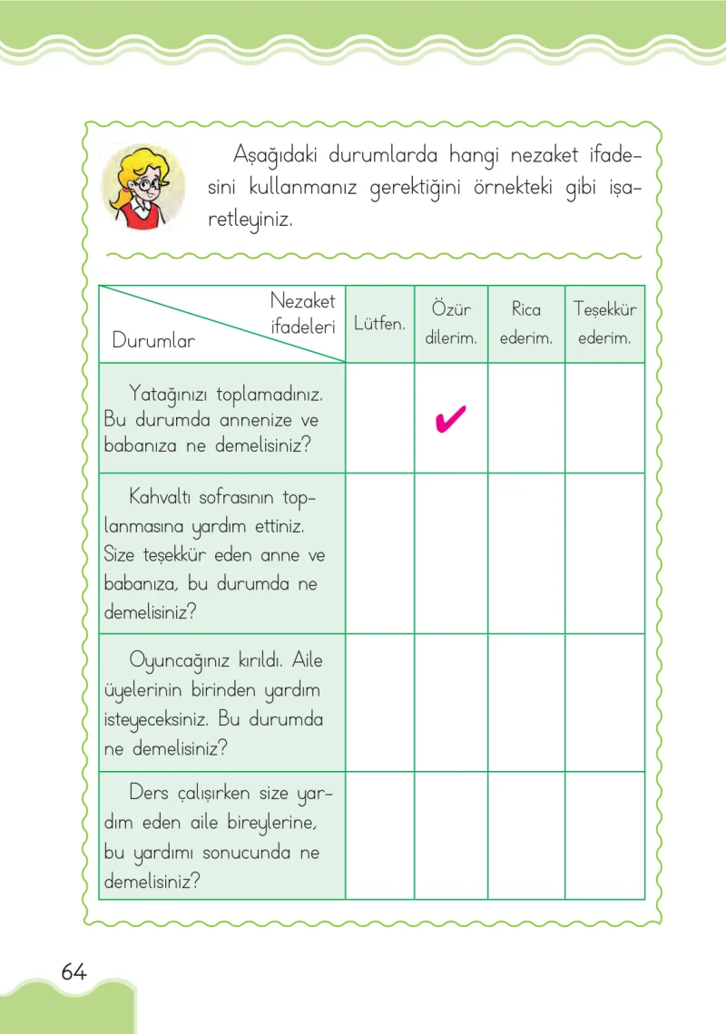 1. Sınıf Hayat Bilgisi Ders Kitabı Cevapları Ardıç Yayınları Sayfa 64