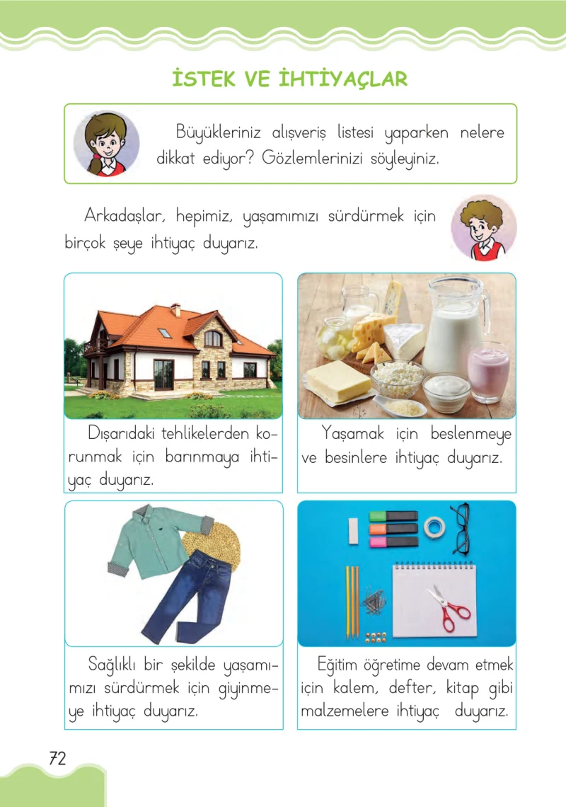 1. Sınıf Hayat Bilgisi Ders Kitabı Cevapları Ardıç Yayınları Sayfa 72