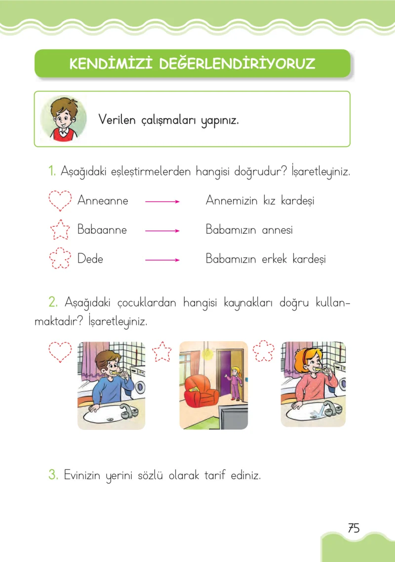 1. Sınıf Hayat Bilgisi Ders Kitabı Cevapları Ardıç Yayınları Sayfa 75