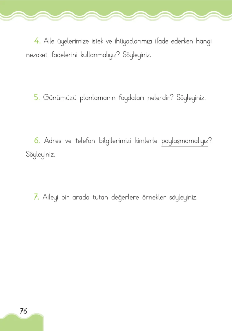 1. Sınıf Hayat Bilgisi Ders Kitabı Cevapları Ardıç Yayınları Sayfa 76