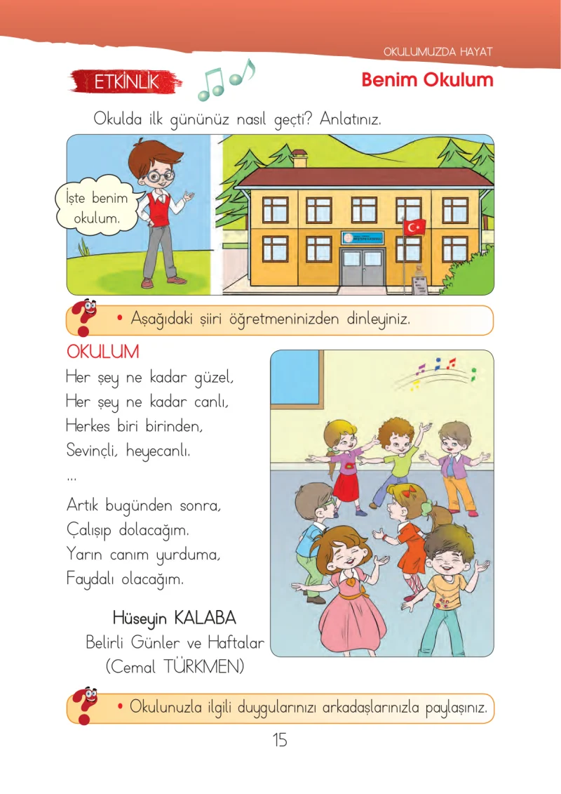 1. Sınıf Hayat Bilgisi Ders Kitabı Cevapları İhsan Yayıncılık Sayfa 15