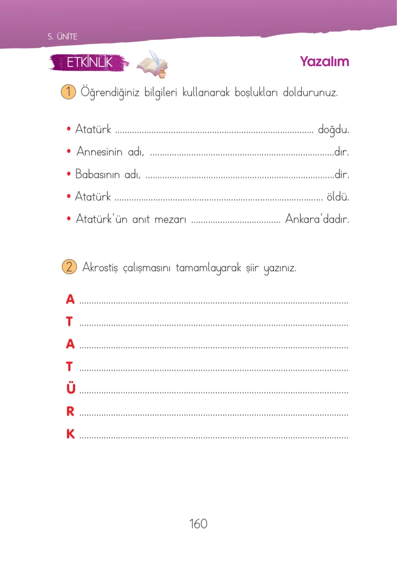 1. Sınıf Hayat Bilgisi Ders Kitabı Cevapları İhsan Yayıncılık Sayfa 160