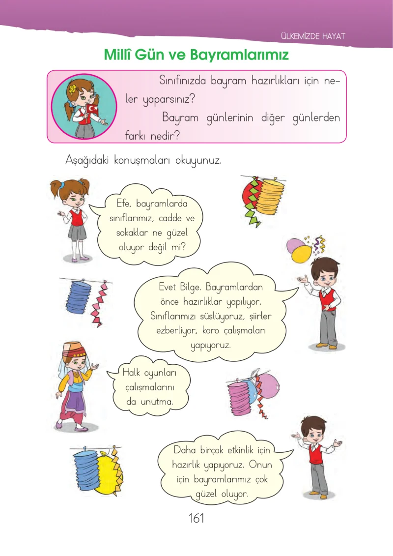 1. Sınıf Hayat Bilgisi Ders Kitabı Cevapları İhsan Yayıncılık Sayfa 161