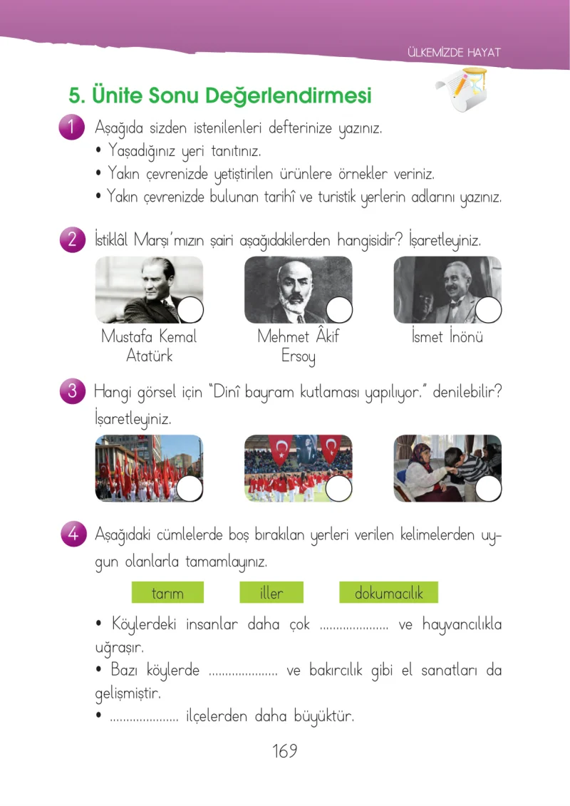 1. Sınıf Hayat Bilgisi Ders Kitabı Cevapları İhsan Yayıncılık Sayfa 169