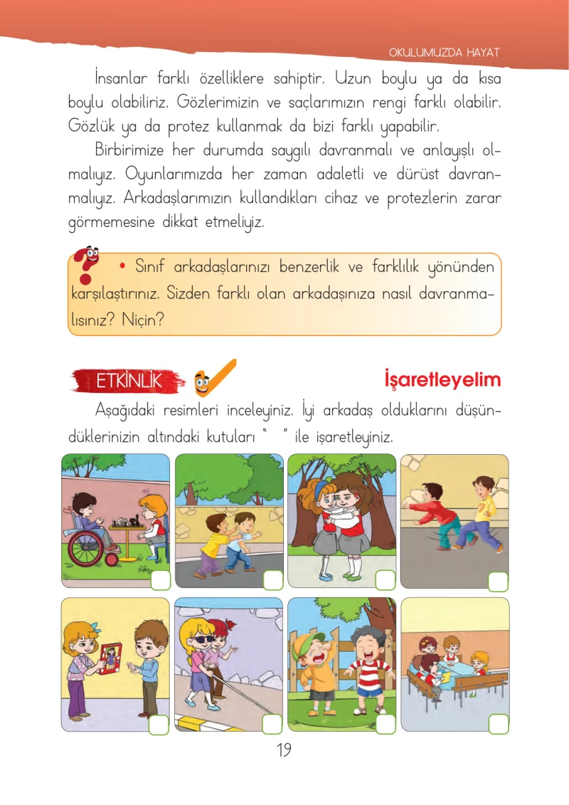 1. Sınıf Hayat Bilgisi Ders Kitabı Cevapları İhsan Yayıncılık Sayfa 19