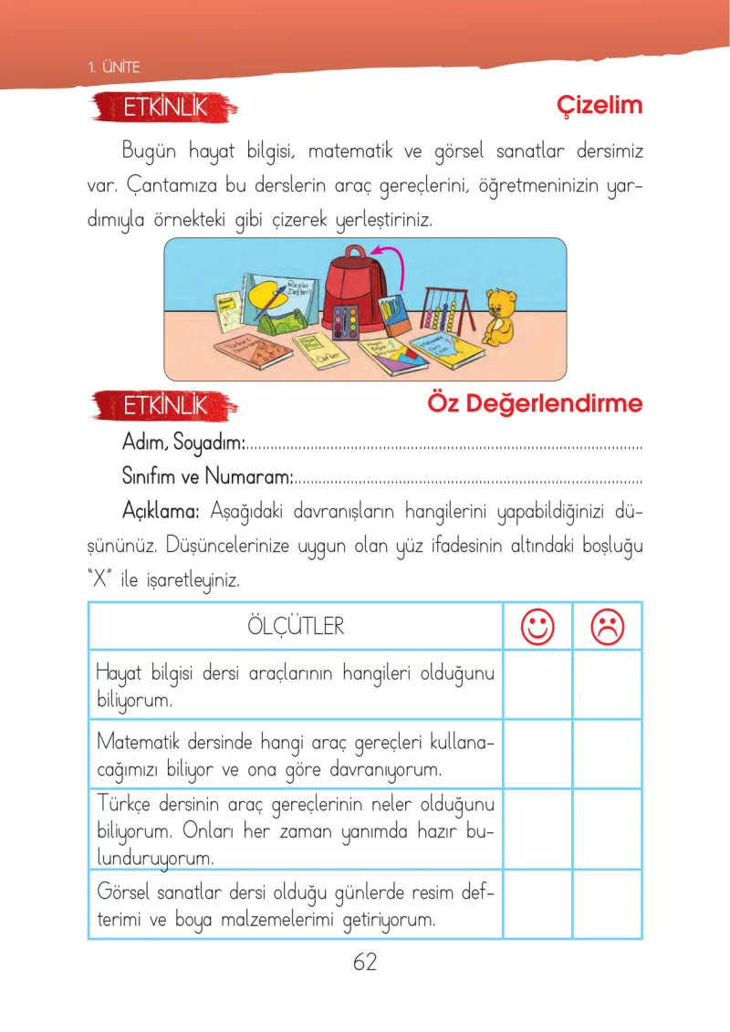 1. Sınıf Hayat Bilgisi Ders Kitabı Cevapları İhsan Yayıncılık Sayfa 62