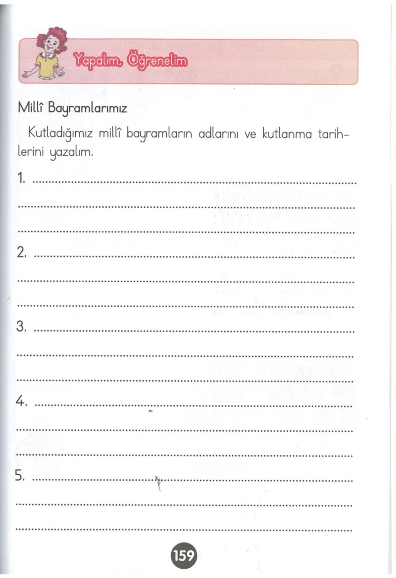 1. Sınıf Hayat Bilgisi Ders Kitabı Cevapları Kök-e Yayınları Sayfa 159
