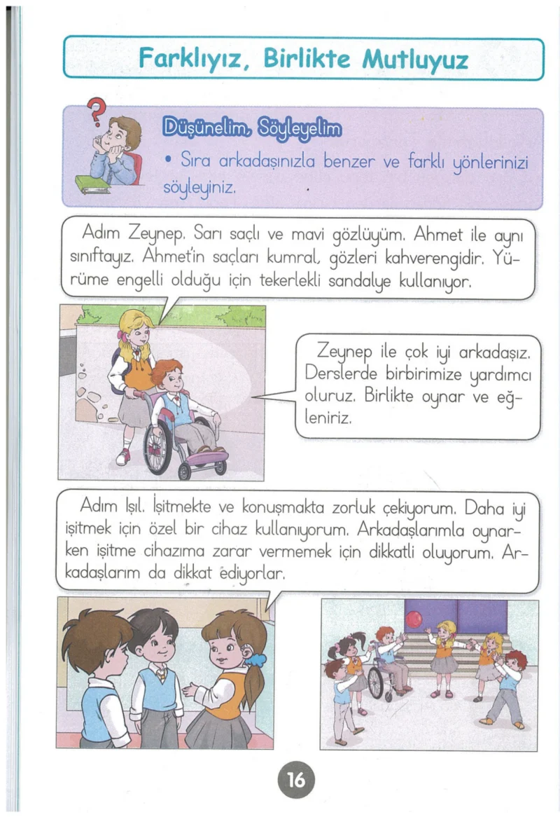 1. Sınıf Hayat Bilgisi Ders Kitabı Cevapları Kök-e Yayınları Sayfa 16