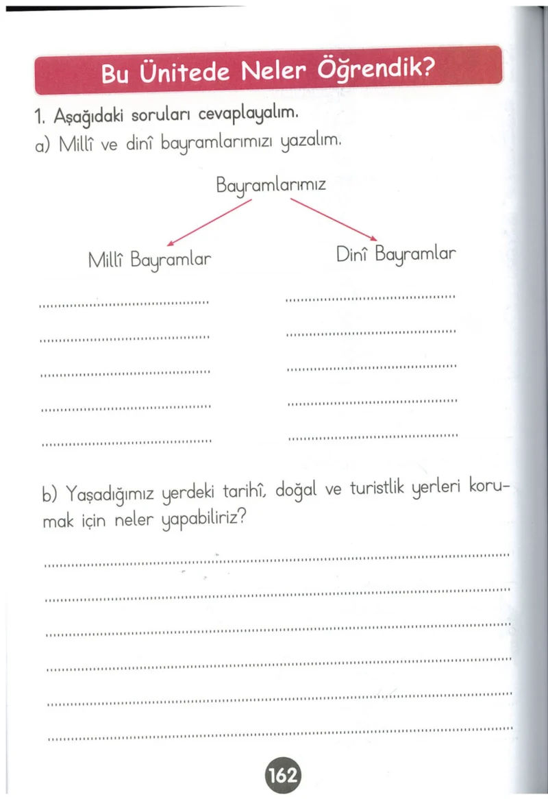 1. Sınıf Hayat Bilgisi Ders Kitabı Cevapları Kök-e Yayınları Sayfa 162