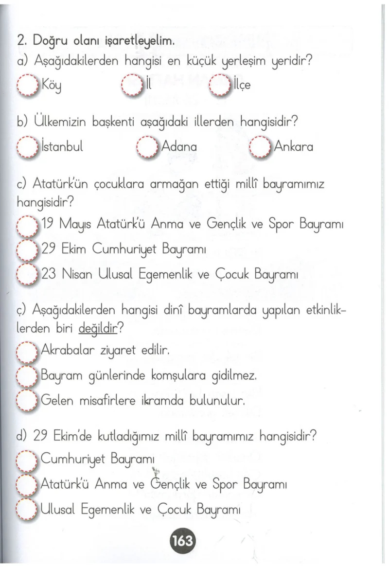 1. Sınıf Hayat Bilgisi Ders Kitabı Cevapları Kök-e Yayınları Sayfa 163