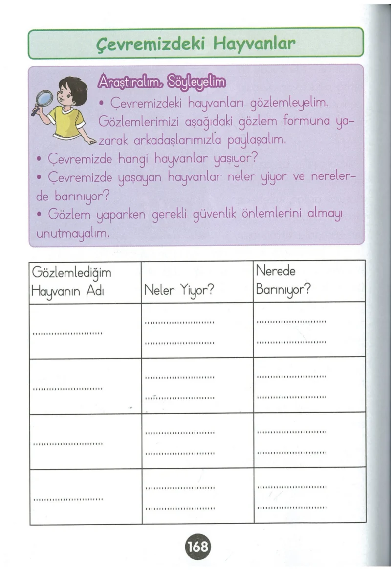 1. Sınıf Hayat Bilgisi Ders Kitabı Cevapları Kök-e Yayınları Sayfa 168