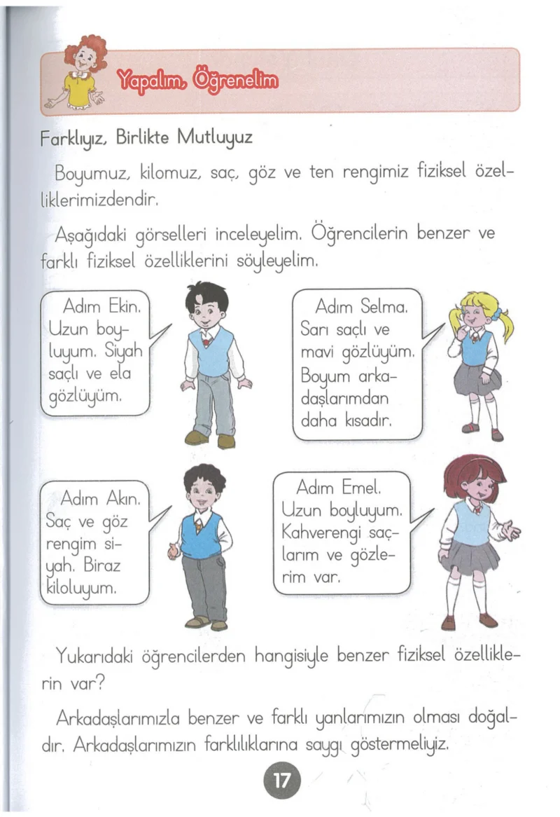 1. Sınıf Hayat Bilgisi Ders Kitabı Cevapları Kök-e Yayınları Sayfa 17