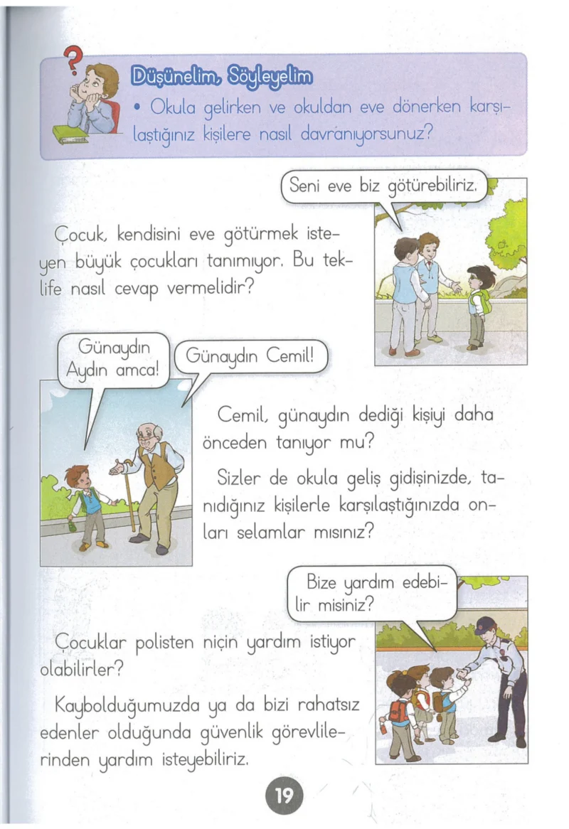1. Sınıf Hayat Bilgisi Ders Kitabı Cevapları Kök-e Yayınları Sayfa 19