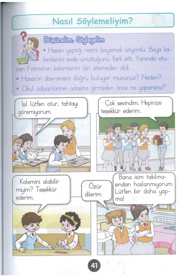 1. Sınıf Hayat Bilgisi Ders Kitabı Cevapları Kök-e Yayınları Sayfa 41